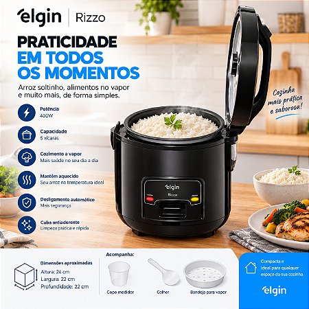 Panela Elétrica de Arroz Elgin Rizzo 5 Xícaras 400W Preta
