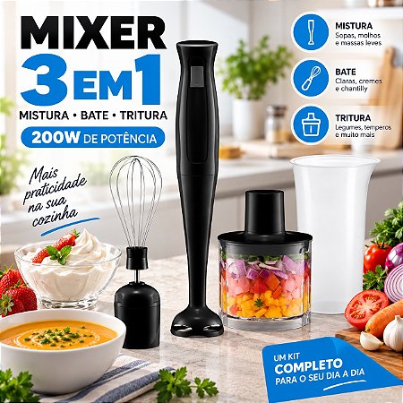Mixer Turbo Chef 3 Em 1 200w Triturador E Fuet 127v Elgin