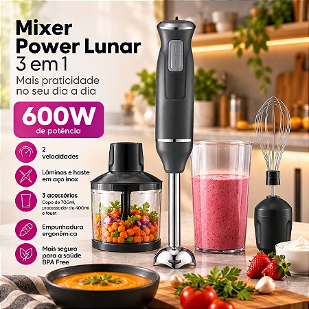 Mixer Power Lunar 3 Em 1 600w Triturador E Fuet 127v Elgin