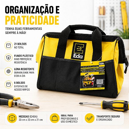 Bolsa Lona Ferramentas Eda 9SQ Amarelo 21 Bolsos Profissional EDA 9SQ