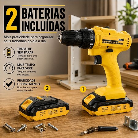 Kit Furadeira Parafusadeira 12V Eda + Maleta +2 Baterias Eda 0nz