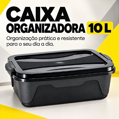 Caixa Organizadora Multiuso Cor Preta Com tampa 10 litros