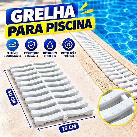 Grelha Plástica Flexível Para Piscinas 15cm x 50cm Branca MOLDHTEC