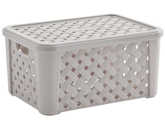 Caixa Organizadora RATTAN 37 Litros C/Tampa 51x35x21cm Creme 711 Paramount