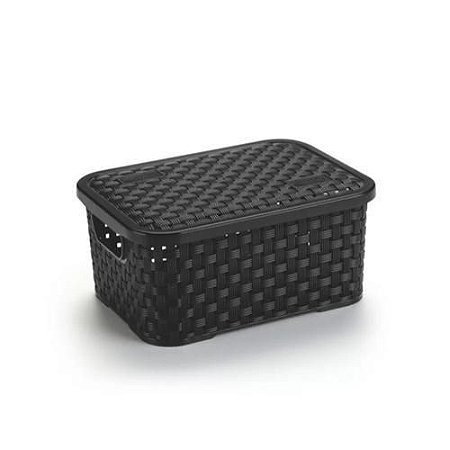 Cesto Rattan Organizador Multiuso C/ Tampa 2,5 Litros Preto Lig Brin
