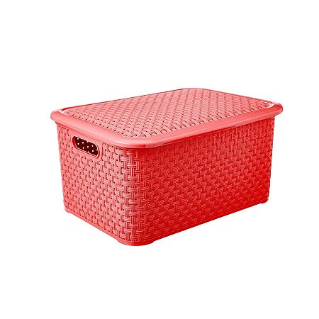 Cesto Rattan Organizador Multiuso c/ Tampa Vermelho Lig Brin