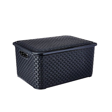 Cesto Rattan Organizador Multiuso c/ Tampa 7,8 L Preto Lig Brin