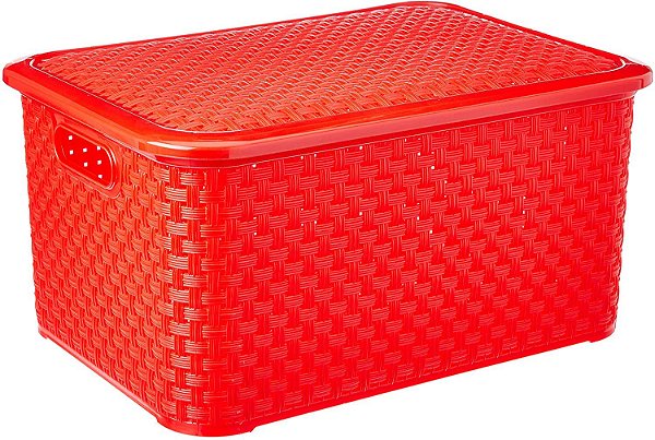 Caixa Organizadora Rattan Com Tampa 27 Litros Vermelho