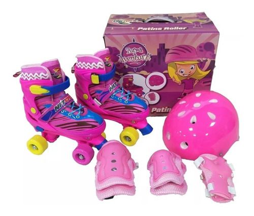 Patins Infantil Quadrado Rosa com Acessórios Tam 34-37 Unitoys