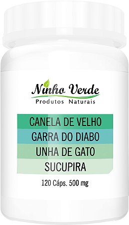 CANELA DE VELHO + GARRA DO DIAGO + UNHA DE GATO + SUCUPIRA 500MG 120 CÁPS - NINHO VERDE