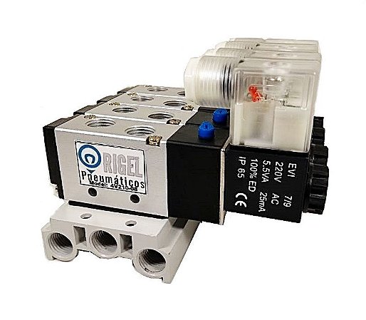 Bloco manifold com 10 Valvulas 5/2 Simples Solenoide de 1/4
