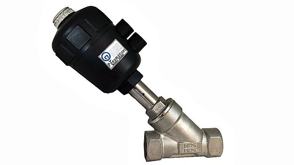 Válvula Angular Pneumática Simples Ação 2/2 Vias Ø2.1/2 Corpo Aço Inox