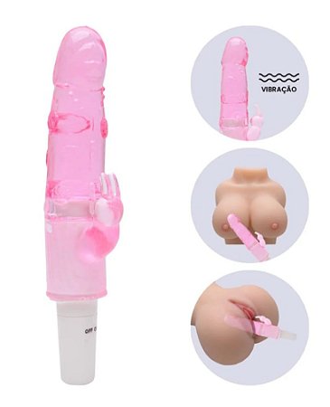 Vibrador em Jely Texturizado com Estimulador Clitoriano Rosa