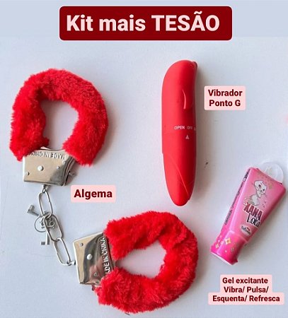 kit Tesão Garantido Vibrador Ponto G Gel Excitante 4 em 1 Algema