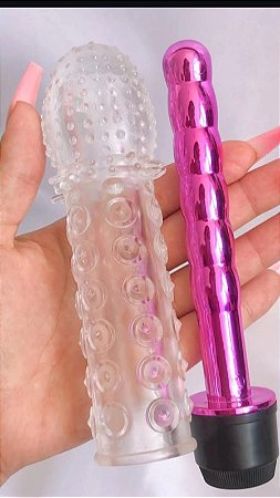 Vibrador Texturizado com Capa Peniana Extensora Rosa