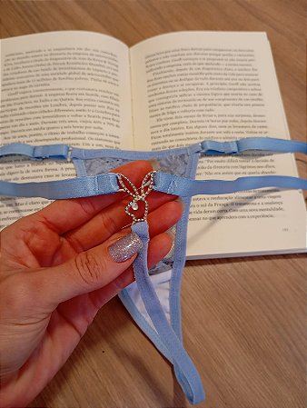 Calcinha Fio Dental Rendada Playbloy Azul Céu