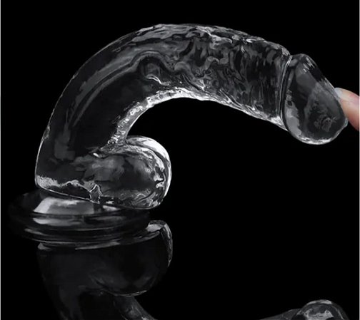 Prótese Dildo Realístico Ventosa e Testículos Transparente 24 x 3,8cm