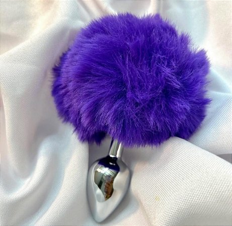 Plug Anal de Metal com Pompom Roxo Coelinha P