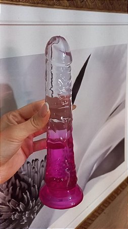Prótese Pênis Dildo com Ventosa Trasparente com Roxo 20 x 3,45cm