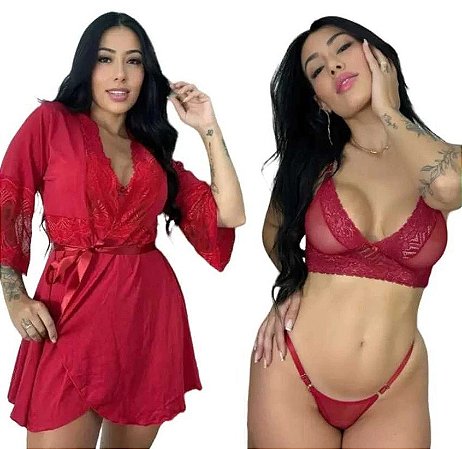 Conjunto Lingerie Calcinha Sutiã com Hobby Vermelho