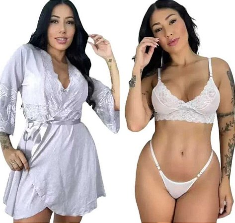 Conjunto Lingerie Calcinha Sutiã com Hobby Branco
