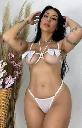 Conjunto Lingerie Laço Desejo Calcinha Fio Dental Branco