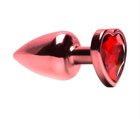 Plug Anal ABS Rosê Coração com Pedra Vermelha P