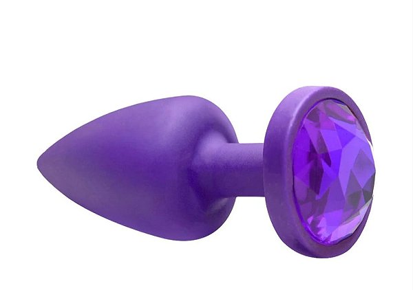 Plug Anal Plástico Emborrachado ABS Roxo com Pedra Redondo