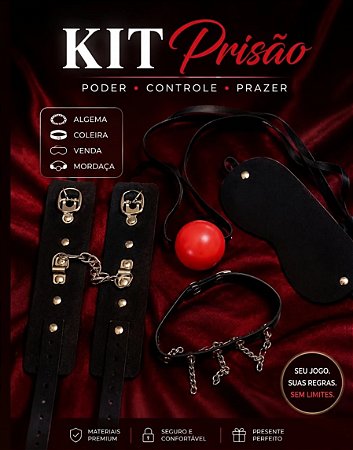 Kit Algemas Pulseira Com Coleira Venda Tapa Olho E Mordaça Bola