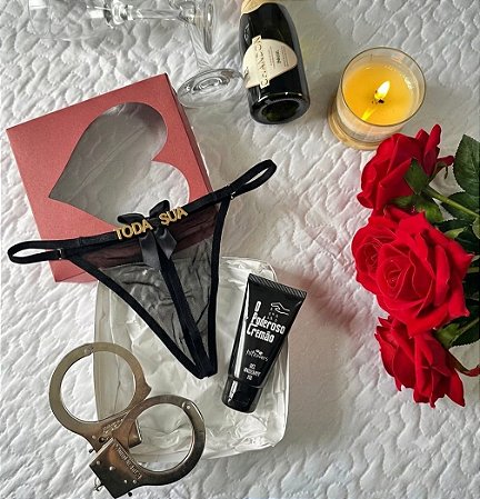 Kit Excitante Casal Gel Calcinha Fio Frase Algema