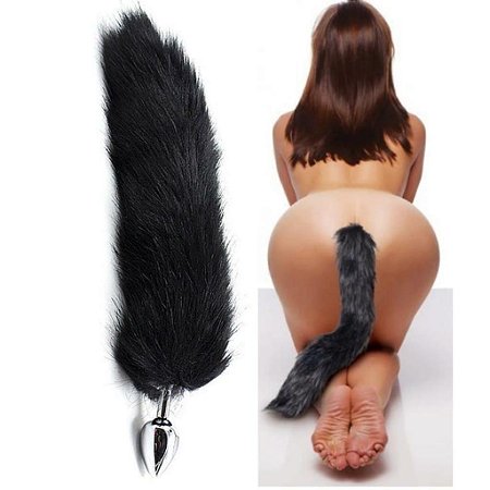 Plug Anal Luxo em Metal  com Rabo Preto Tamanho P