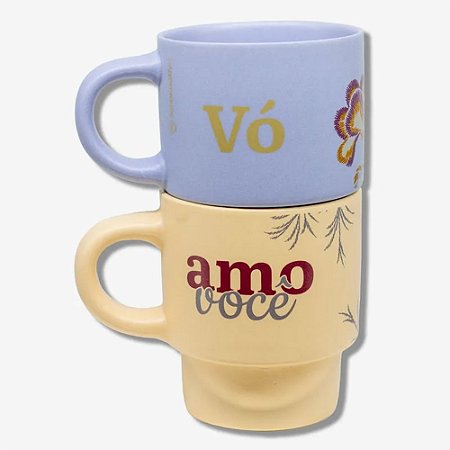 Kit Caneca Empilháveis Bordado de Vó