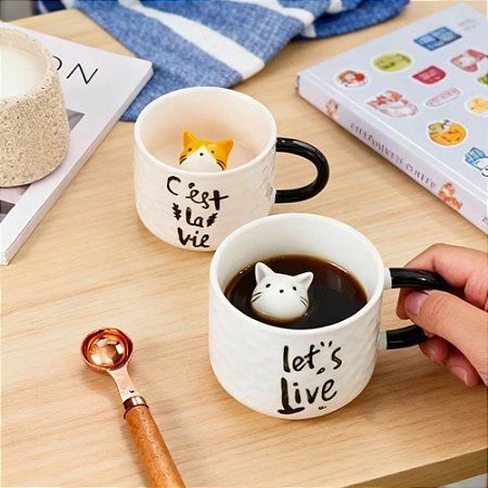 Caneca Gato 3D Cerâmica 210ml