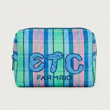 Necessaire Farm Ráfia Multicolor Azul e Verde