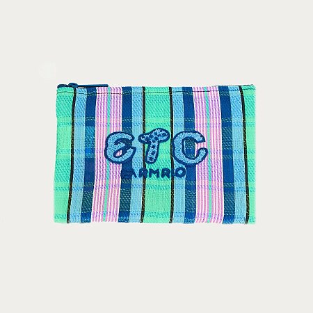 Necessaire Farm Flat Ráfia Multicolor Azul e Verde