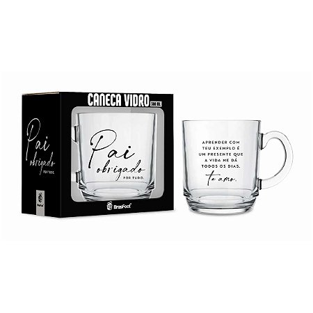 Caneca Vidro Elegance 300ml Pai Obrigado