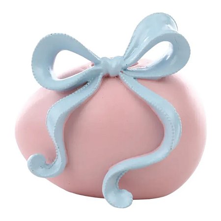 Porta-Vela Ovo com Laço em Resina Decorativa