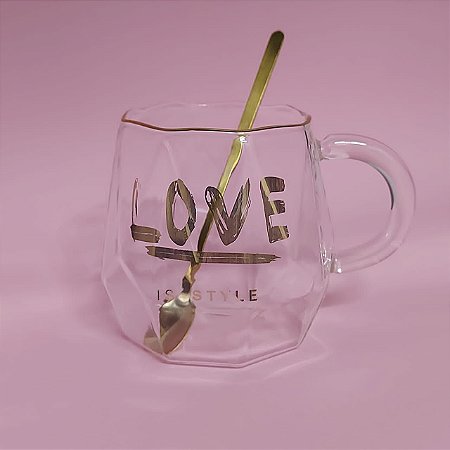 Caneca Vidro Com Colher Love