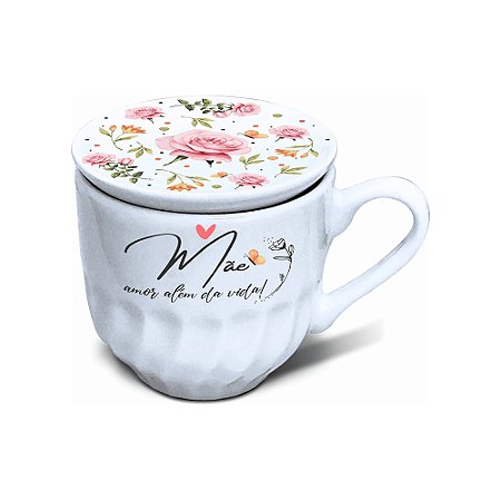 Xícara Com Tampa Mãe Floral