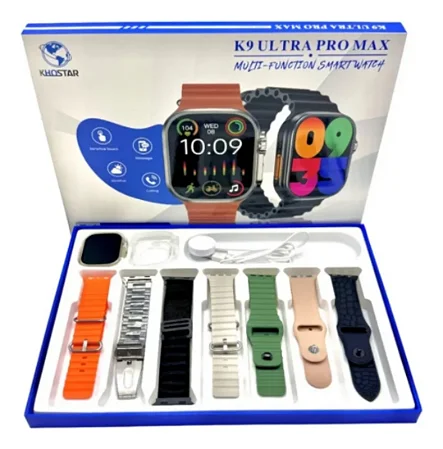 Relógio Inteligente Smartwatch K9 Ultra Pro Max, 7 Pulseiras