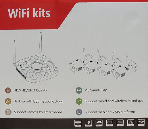 KIT NVR ARFO AR-2004 SMART DIY (INSTALE VOCE MESMO), Modelo  AR-2004pg1w, 9 Canais (4 Canais Wireless (wifi) /Ip cabo + 5 Ip cabo), Com 4 Câmeras Wireless S100W Ir-30mt