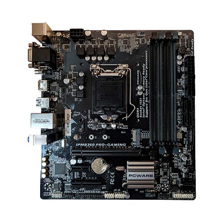 Placa Mãe / Motherboard IPMB360 PRO-GAMING 1151 8º Ger. DDR4, 6 SATA 6GB/s, 12 USB (6 USB 3.0 + 6 USB 2.0), HDMI, VGA, DVI-D, PS/2