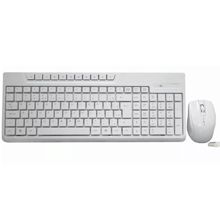 KIT TECLADO E MOUSE BRANCO SEM FIO PRÓ MOD. KA-0228 + MA-P334