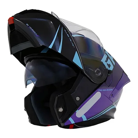 CAPACETE GP TECH A128 SV PULSE ARTICULADO BE YOURSELF PRETO/ROXO
