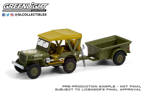 1/64 GREENLIGHT 1943 JEEP WILLYS HITCH & TOW SERIE 22