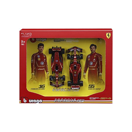 1/43 F-1 2024 FERRARI SF-24 PACK COM 2 CARROS / PILOTOS #16 LECLERC E #55 SAINZ