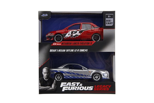 1/32 TWIN PACK MITSUBISHI LANCER + NISSAN SKYLINE VELOZES E FURIOSOS