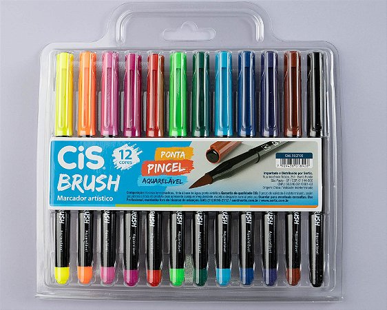 Caneta Brush Pen Cis Aquarelável c/ 12 cores