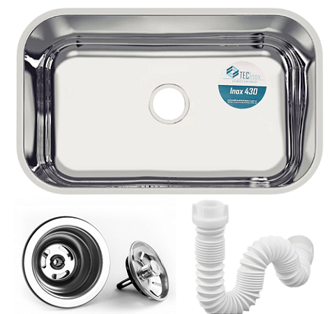 Cuba Inox para Pia de Cozinha Aço 430 56x34x14 Acompanha Válvula e Sifão - Tec Inox