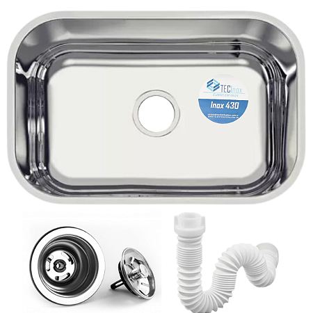 Cuba Inox para Pia de Cozinha Aço 430 47x30x14 Acompanha Válvula e Sifão - Tec Inox